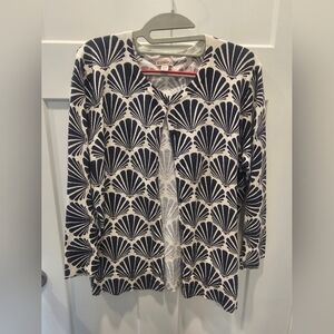 Merona Women’s XXL Navy White Fan Print Cardigan Sweater Long Sleeve Cotton Blen